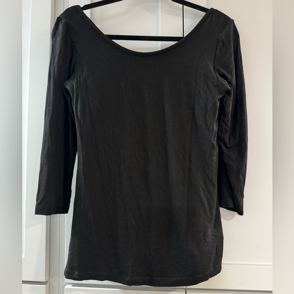 Ruby‎ Ribbon Fully Lined Shapewear Scoop Neck Black Jersey Knit Blouse Large - Picture 2 of 6